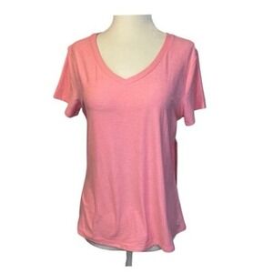 RBX‎ Active Soft V-Neck Tee Pink Marled Flowy Knit Short Sleeve Athletic S